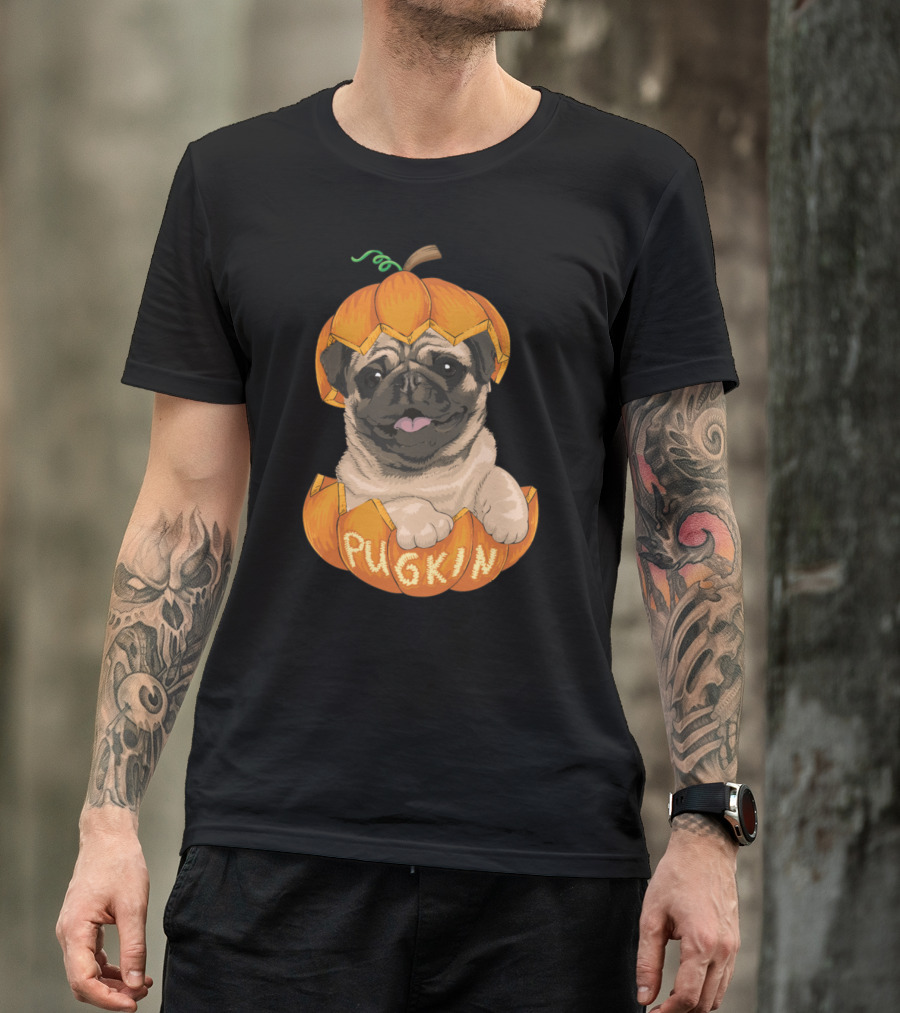 Pug Pumpkin Halloween Pugkin Pug Inside Carved Pumpkin T-Shirt