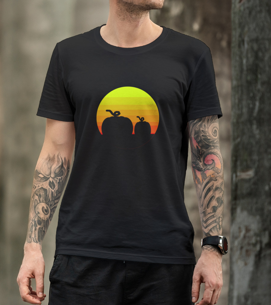Pumpkin Silhouettes Against Sunset Gradient T-Shirt