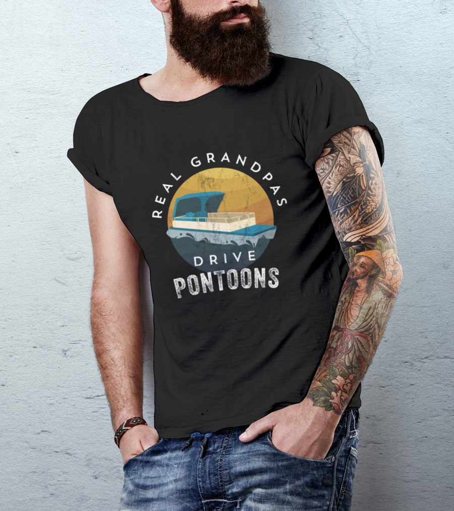 Real Grandpas Drive Pontoons Vintage Boat Sunset T-Shirt