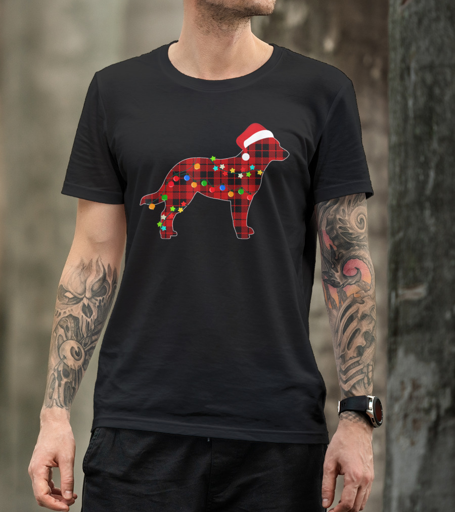 Australian Cattle Dog Red Plaid Christmas Lights Santa Hat T-Shirt