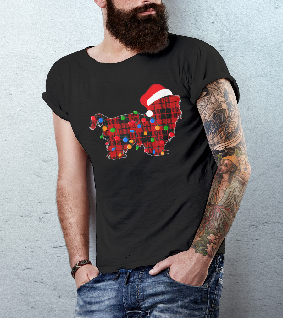 Shih Tzu Red Plaid Christmas Lights Santa Hat T-Shirt