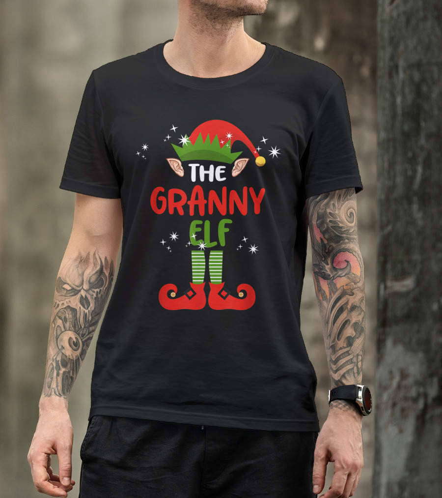 The Granny Elf Funny Christmas Outfit With Elf Hat And Shoes T-Shirt