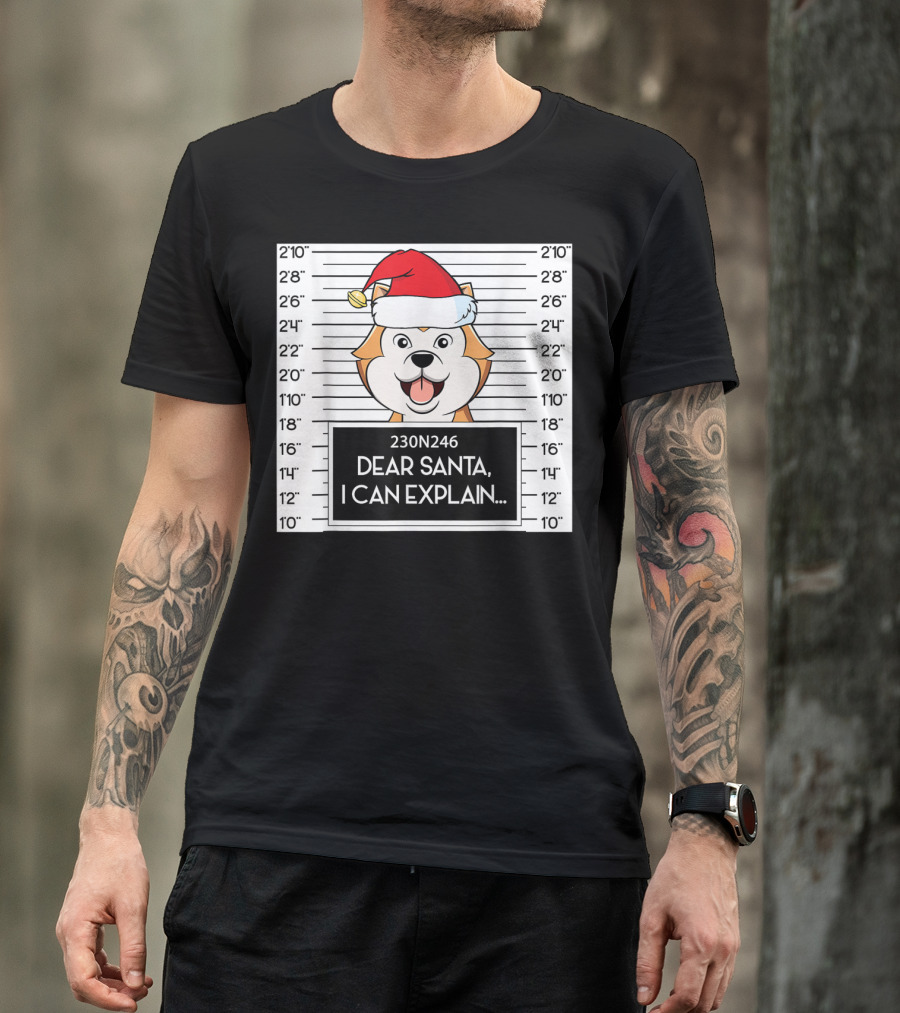 Cute Akita Mugshot Santa Hat Dear Santa I Can Explain T-Shirt