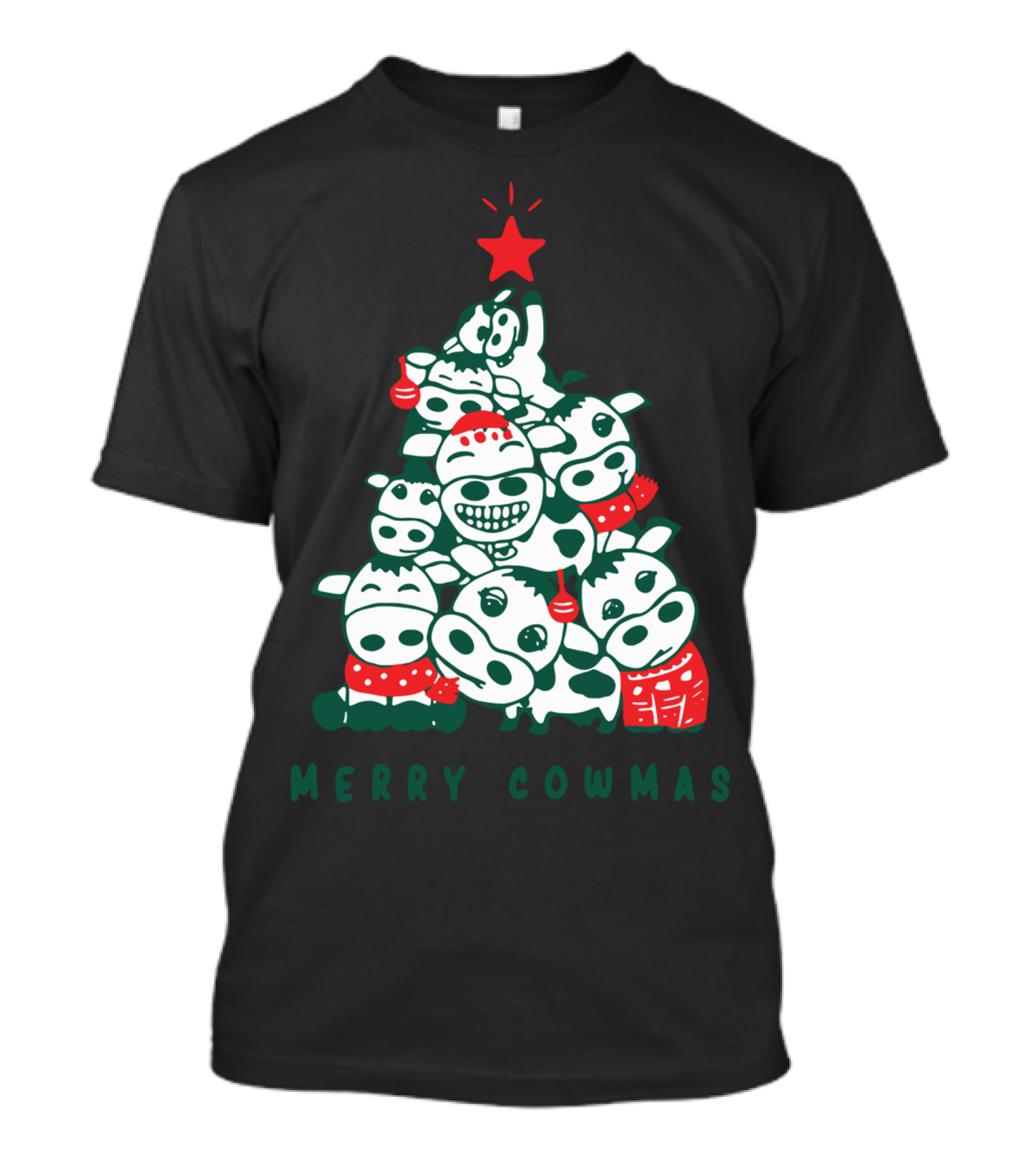 Merry Cowmas Christmas Tree With Festive Cows T-Shirt