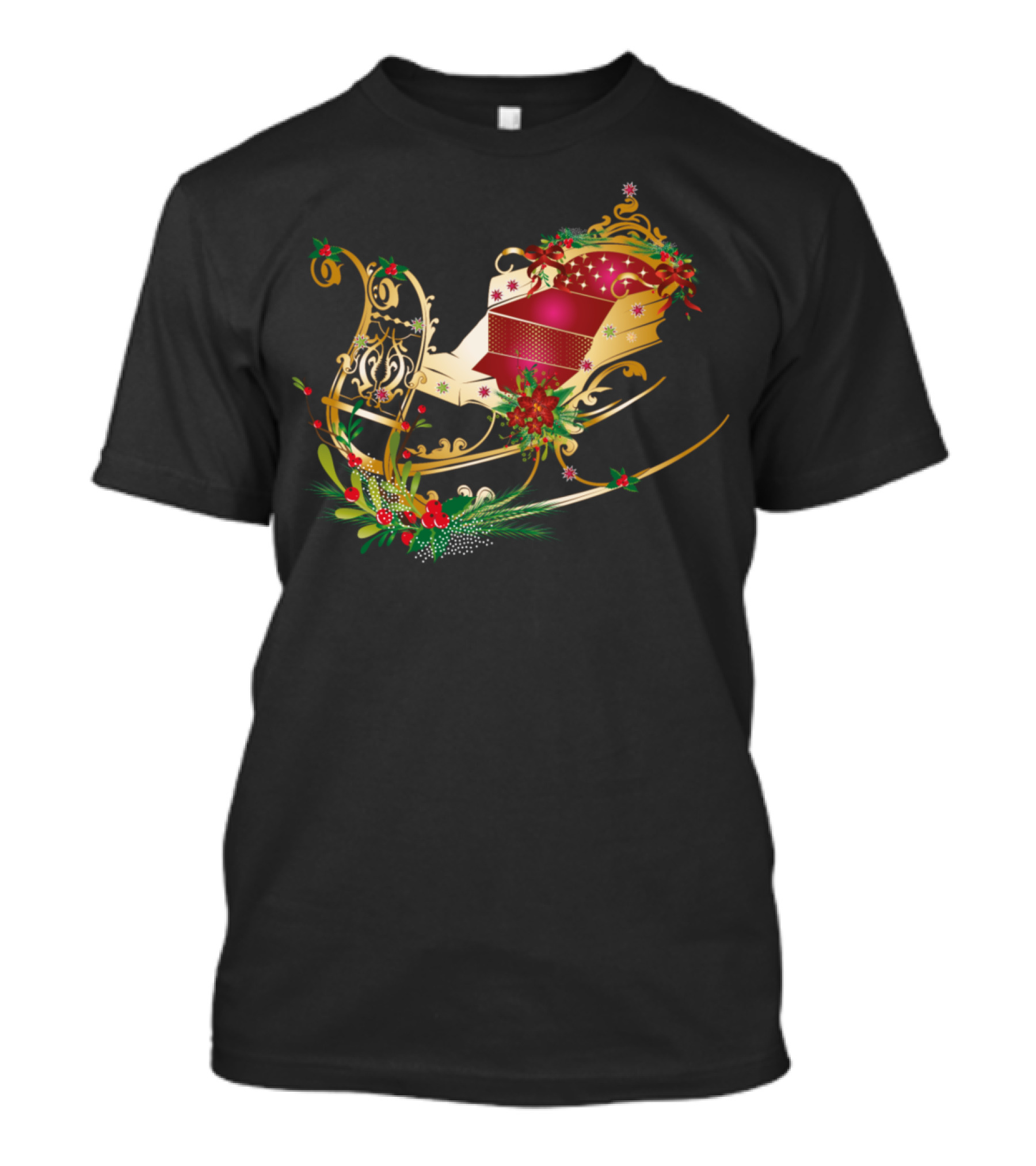 Horse Sleigh Decorated For Christmas With Festive Holiday Trimmings T-Shirt