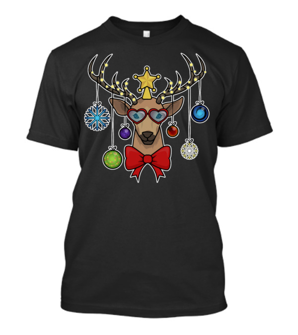 Hunter Hunting Deer Christmas Ornament Reindeer Bow And Antler Decorations T-Shirt