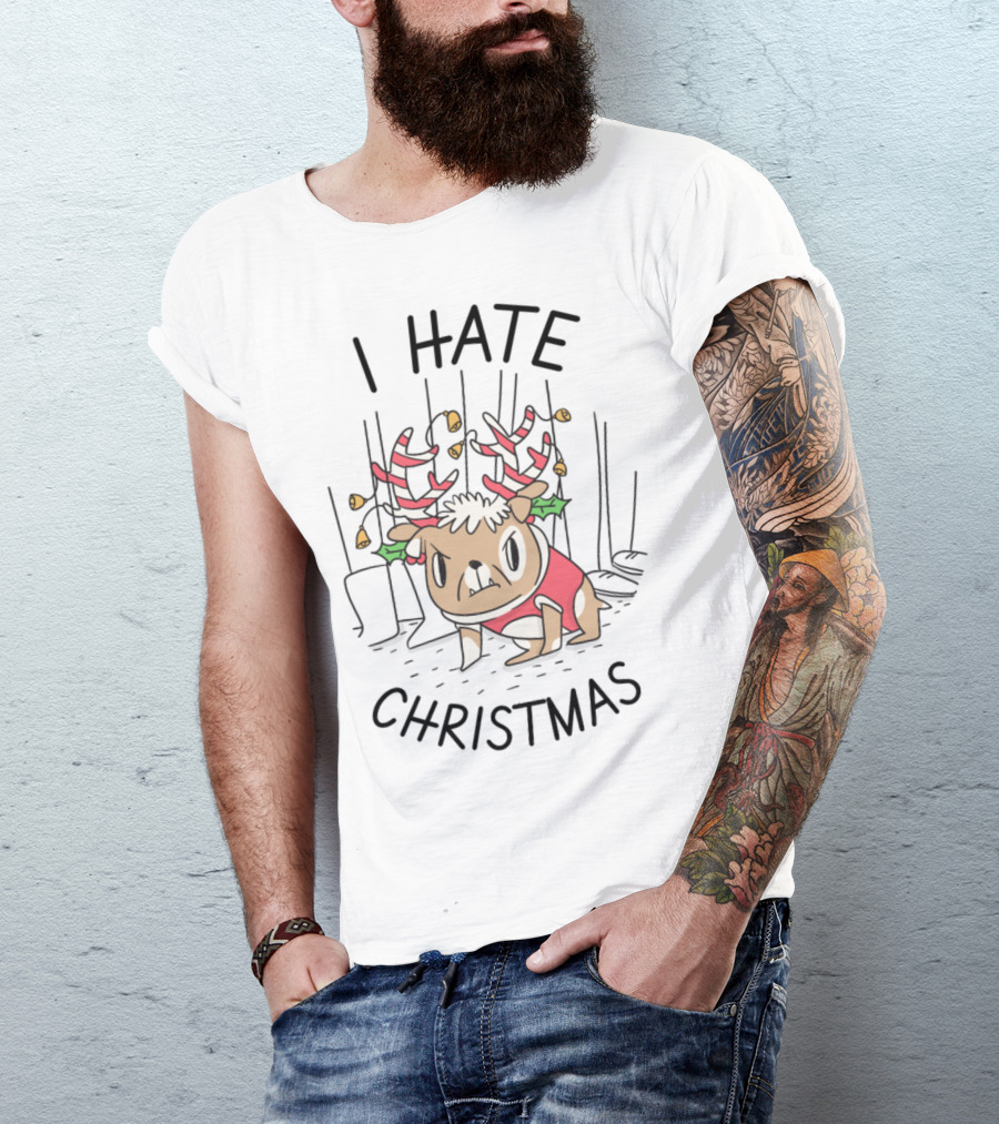 I Hate Christmas Grumpy Reindeer Candy Cane Antlers T-Shirt