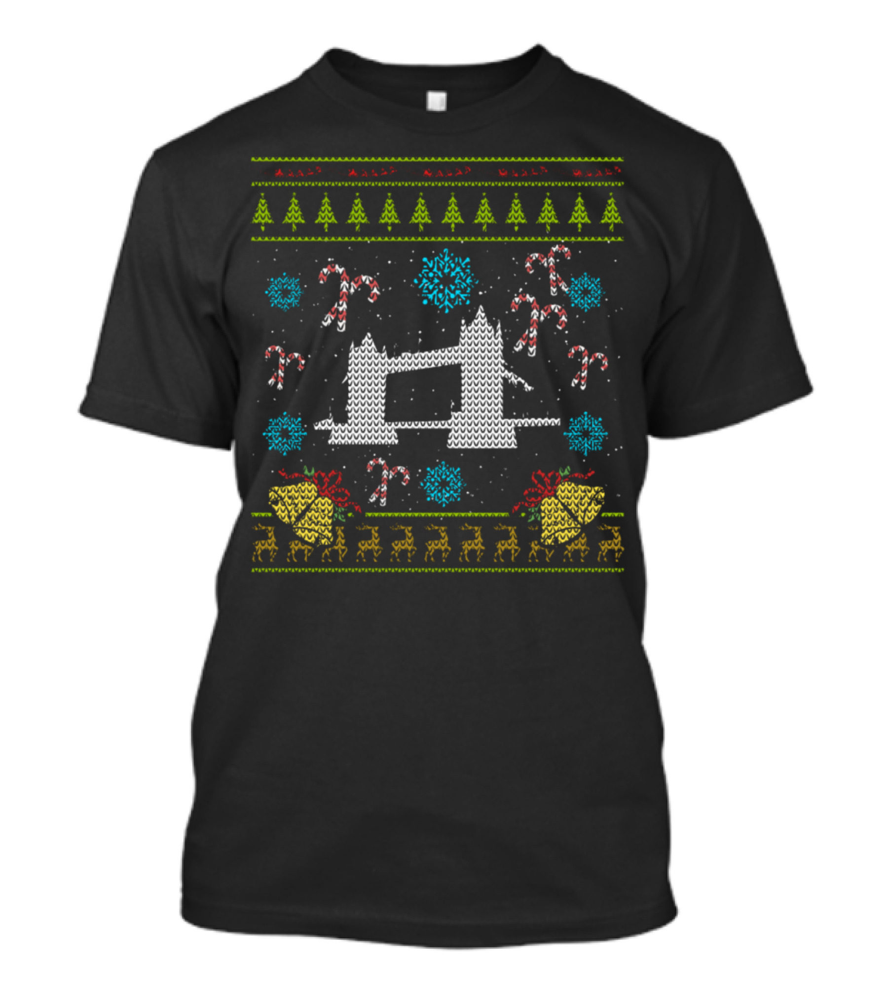 London Christmas Ugly Sweater Tower Bridge Candy Cane Snowflakes T-Shirt