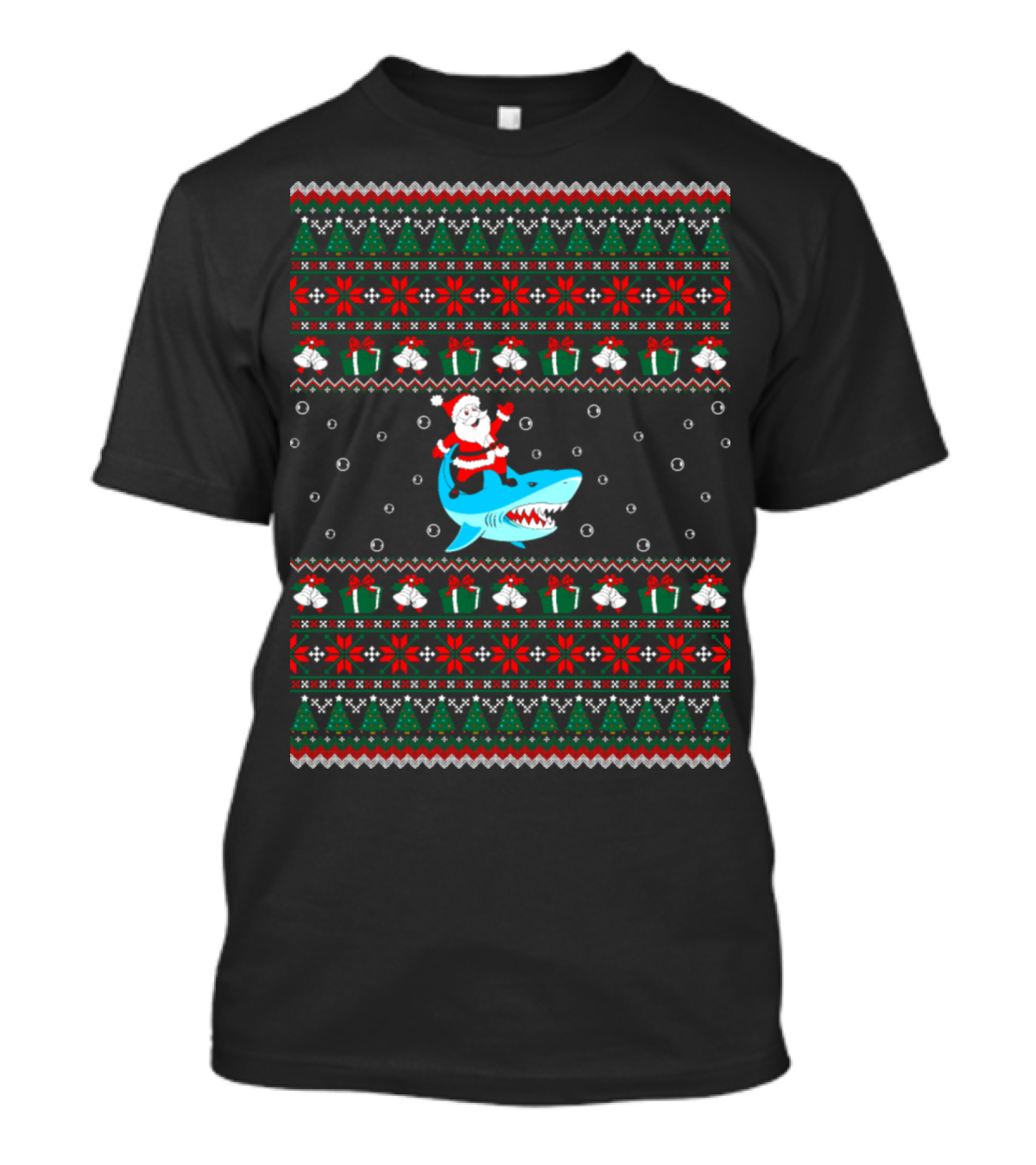 Santa Riding Shark Ugly Christmas T-Shirt
