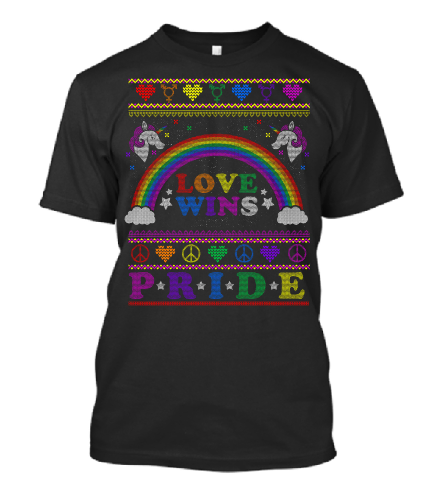 Love Wins Pride Rainbow Unicorn Ugly Christmas T-Shirt