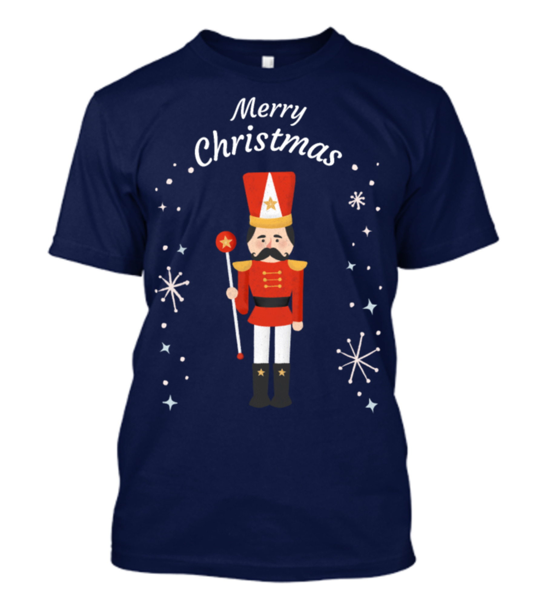 Merry Christmas Nutcracker Soldier With Stars And Snowflakes T-Shirt