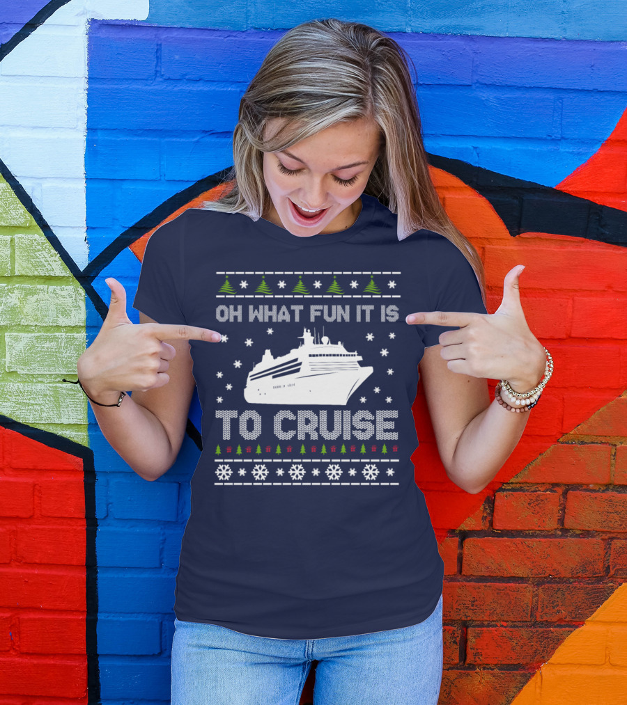 Oh What Fun It Is To Cruise Christmas Sweater Design With Ship And Snowflakes T-Shirt