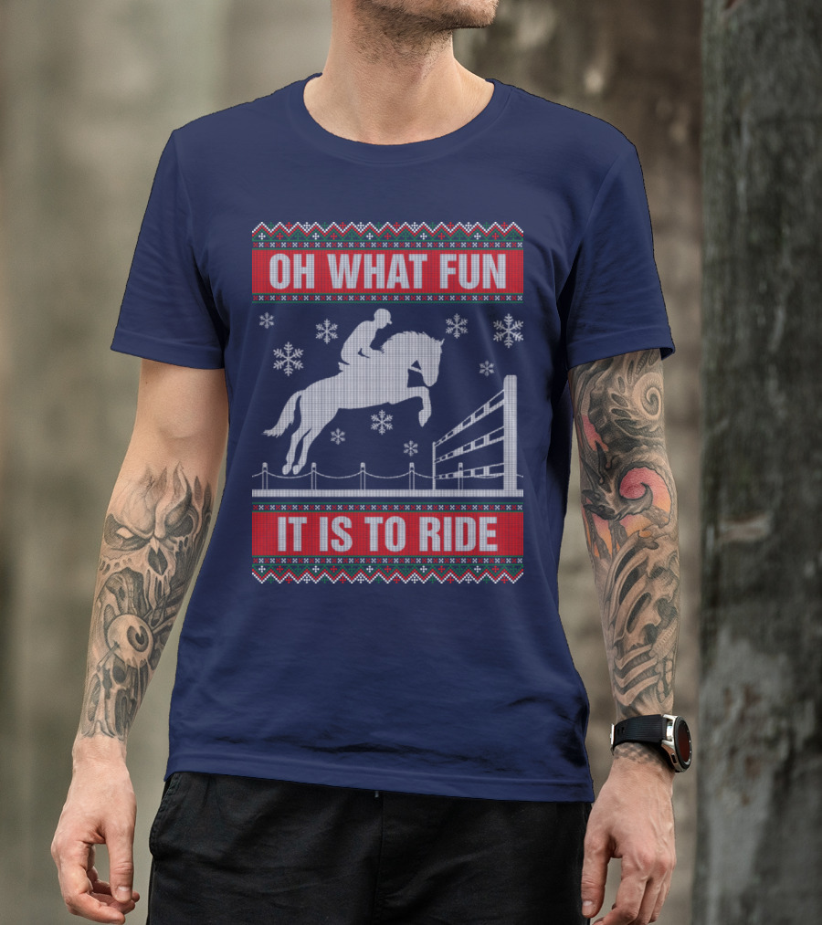 Oh What Fun It Is To Ride Horse Jumping Snowflakes T-Shirt