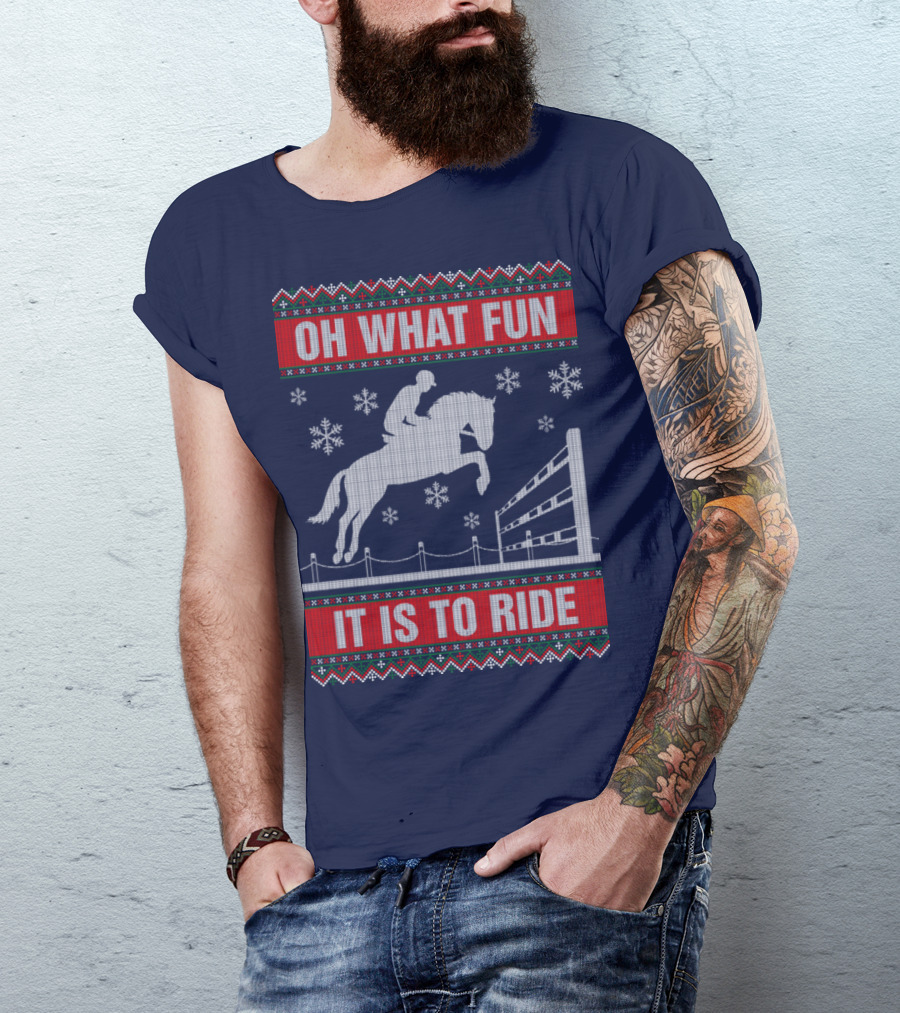 Oh What Fun It Is To Ride Horse Jumping Snowflakes T-Shirt