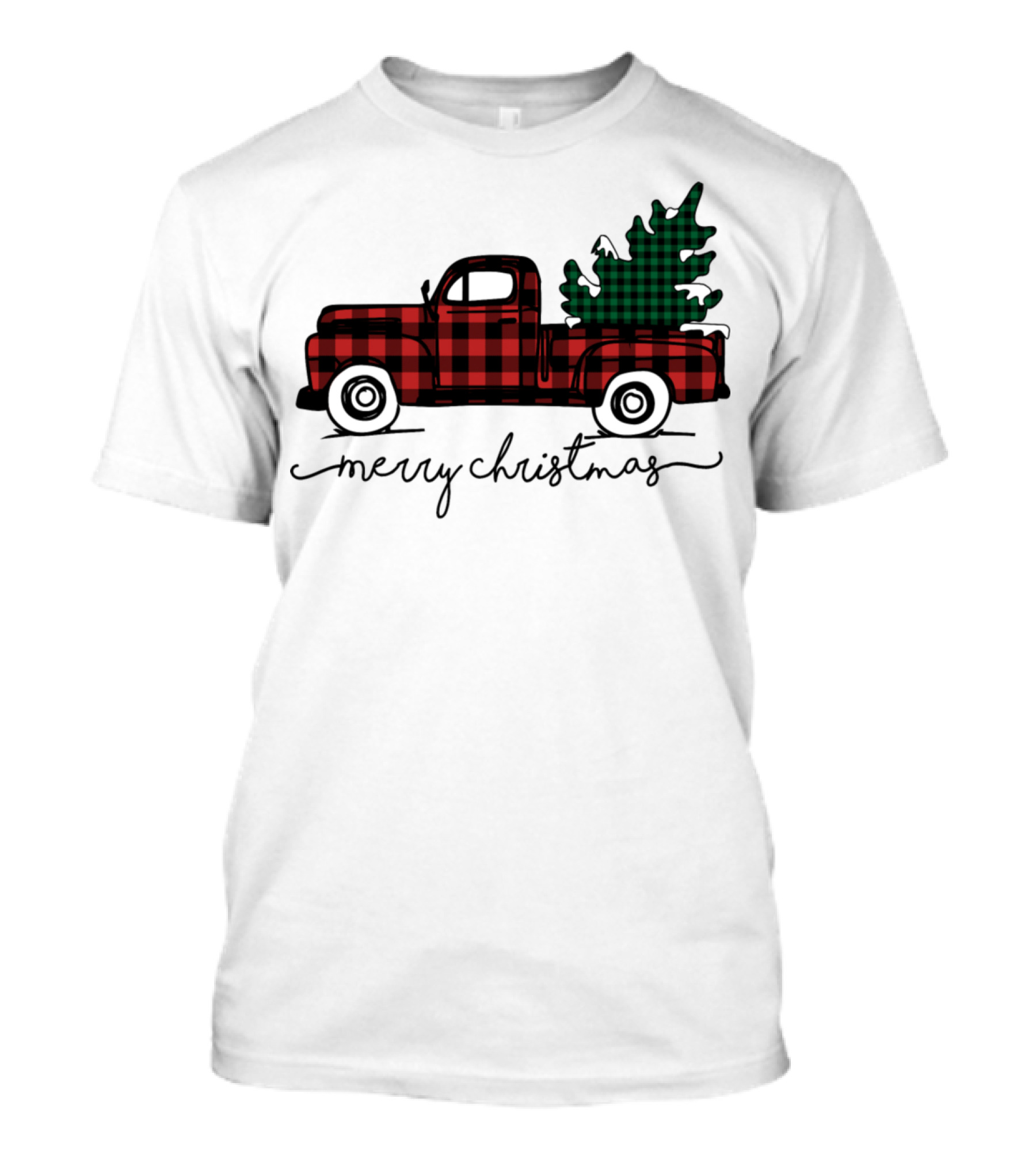 Old Vintage Truck Merry Christmas Plaid Tree T-Shirt