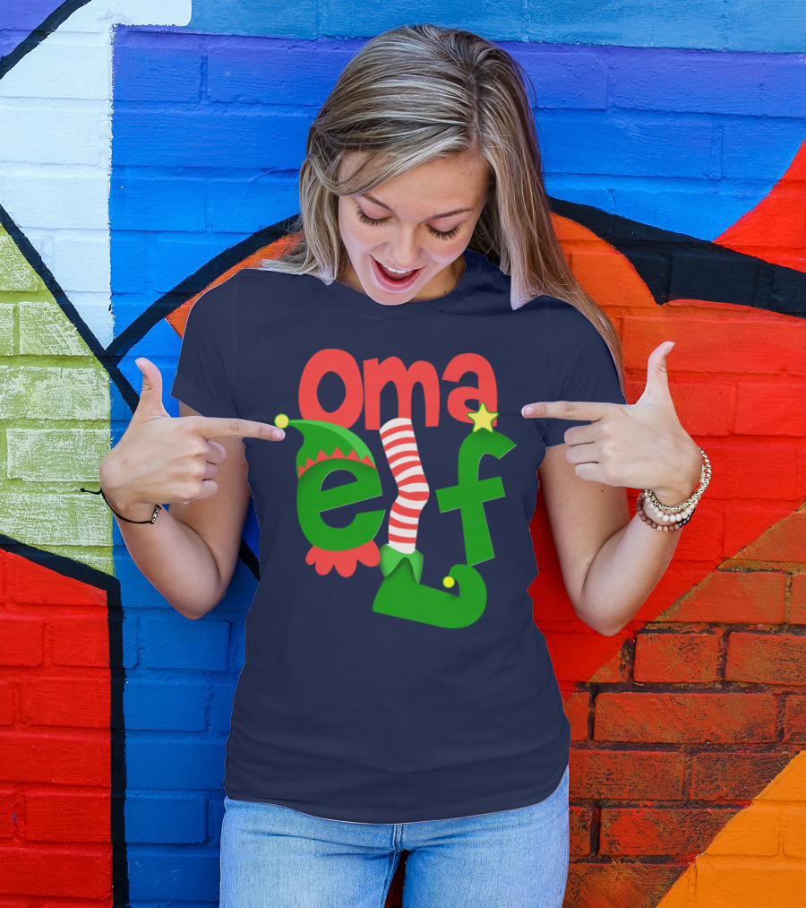 Oma Elf Christmas Hat And Sock T-Shirt