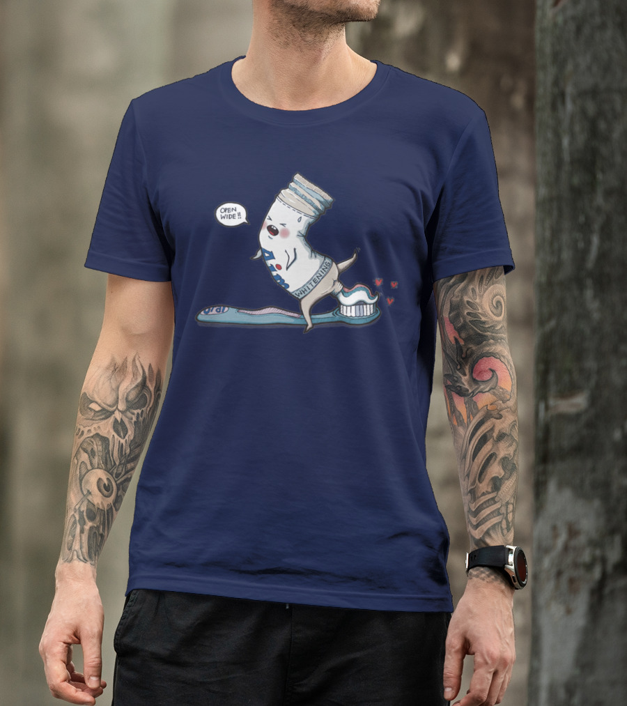 Open Wide Whitening Toothpaste And Brush Playful Scene T-Shirt