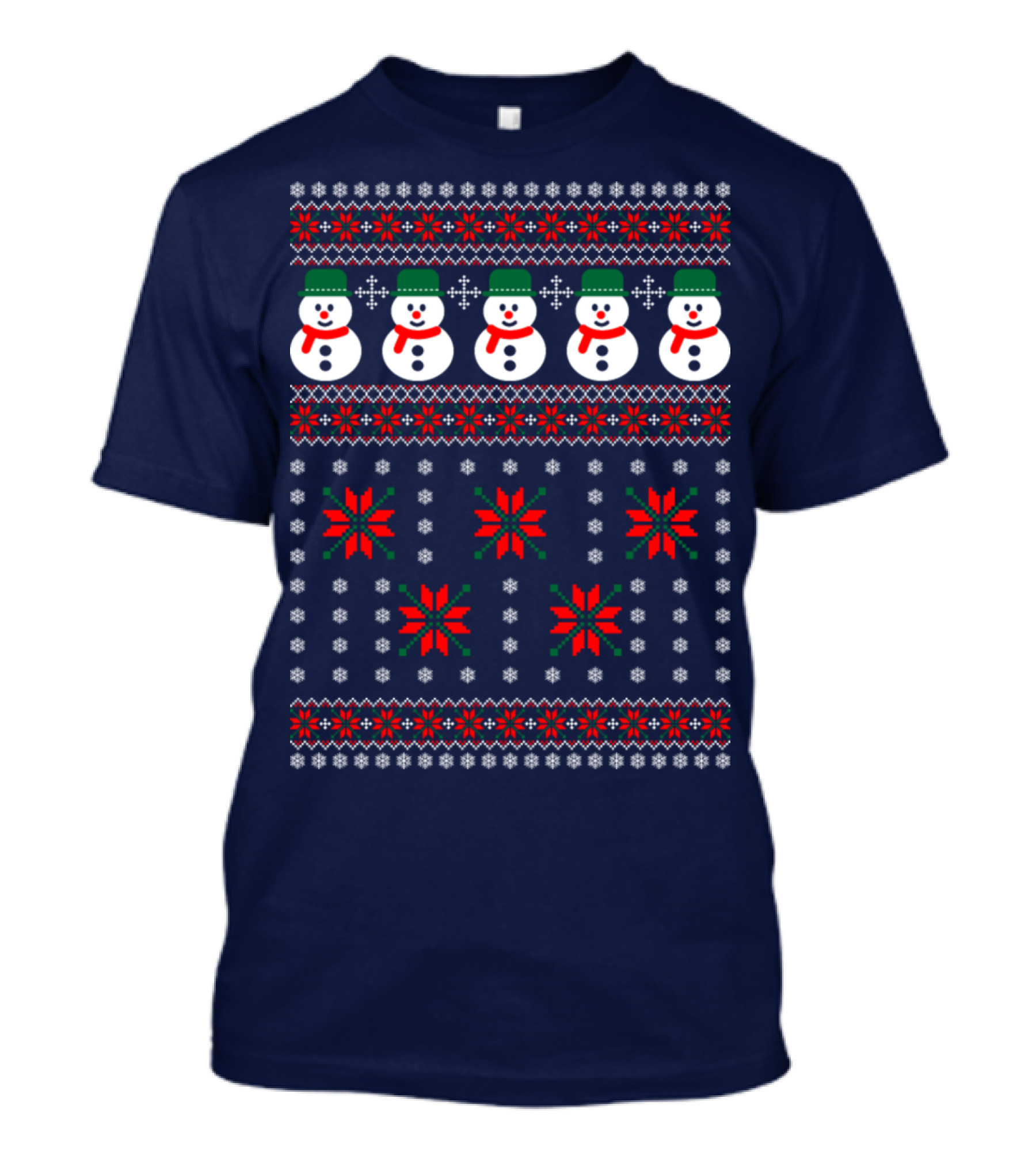 Mens Snowman Christmas Ugly Sweater Pattern Snowflakes T-Shirt