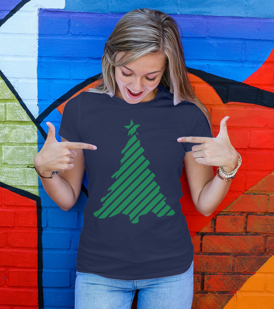 Ornament Christmas Tree Striped Green Star T-Shirt