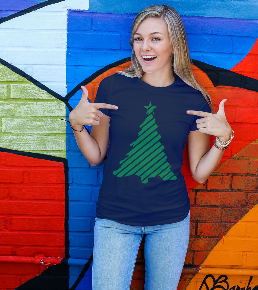 Ornament Christmas Tree Striped Green Star T-Shirt