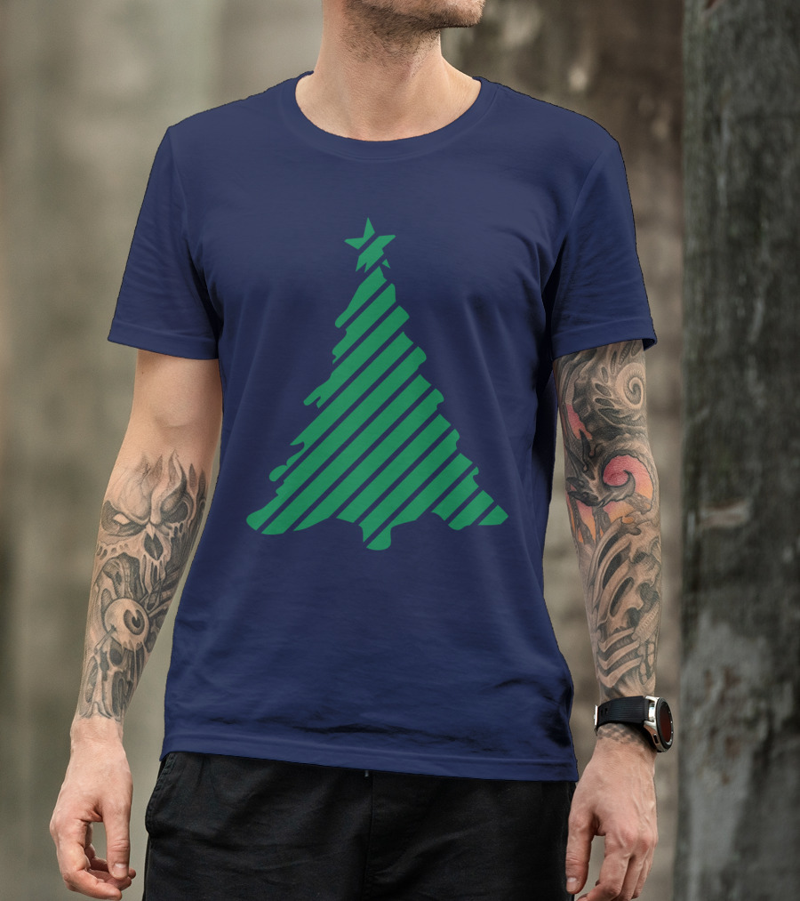Ornament Christmas Tree Striped Green Star T-Shirt