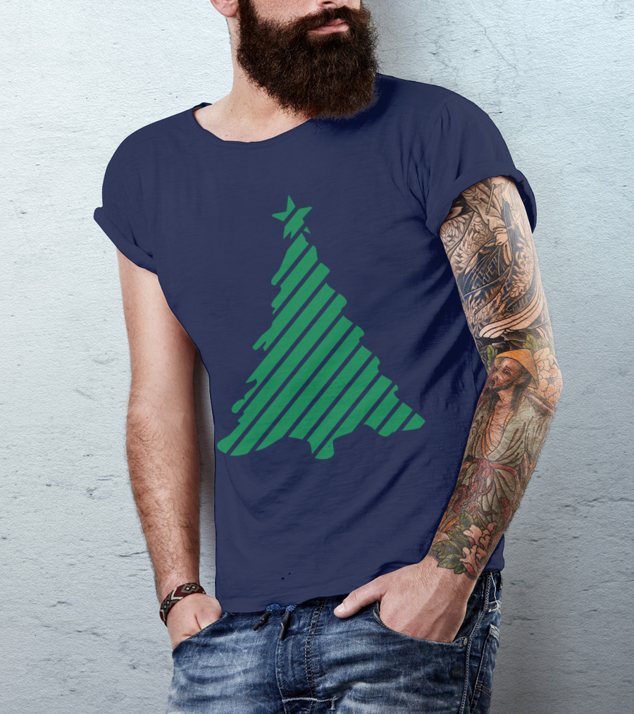 Ornament Christmas Tree Striped Green Star T-Shirt