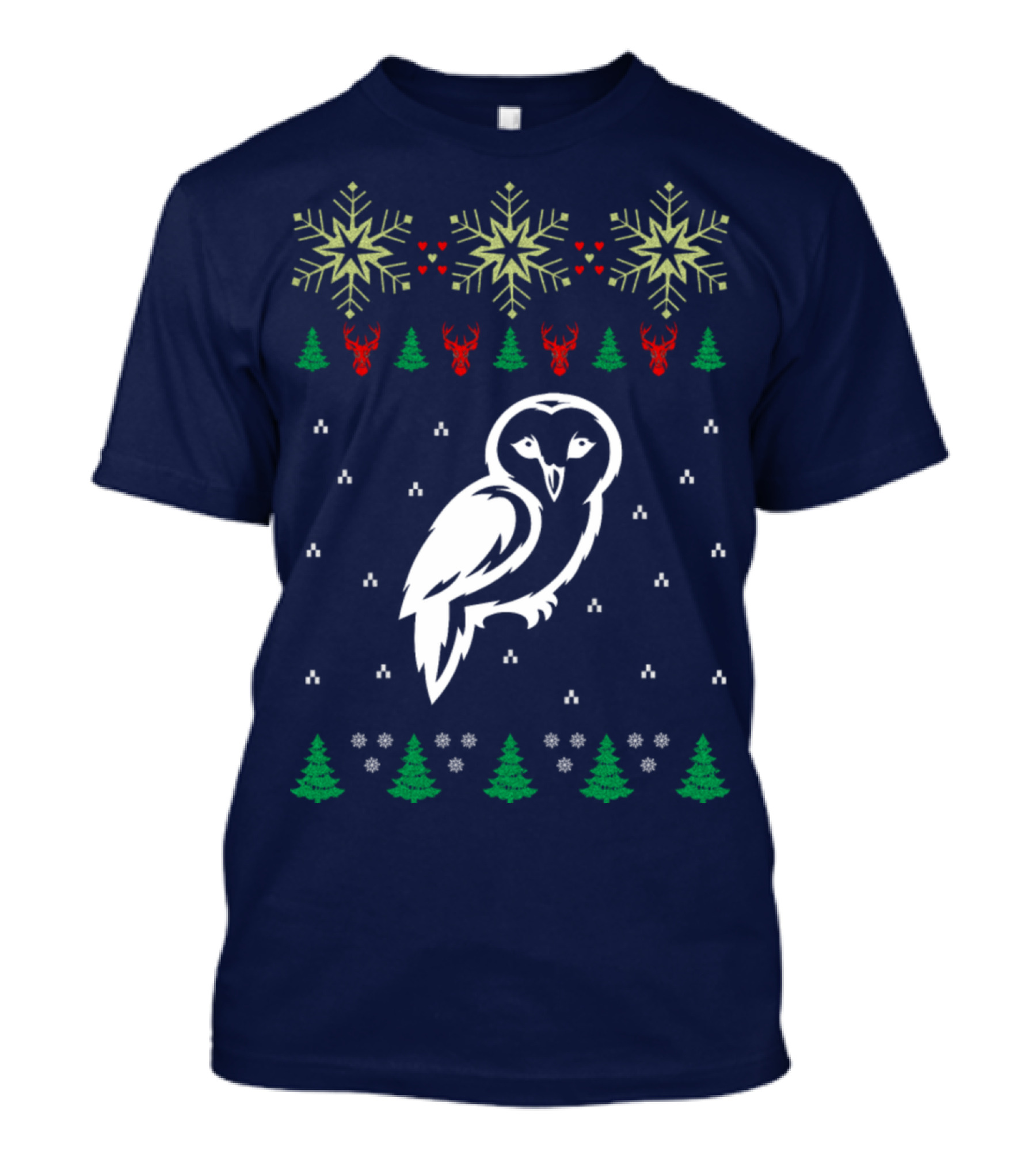 Owl Snowflakes Reindeer Trees Festive T-Shirt