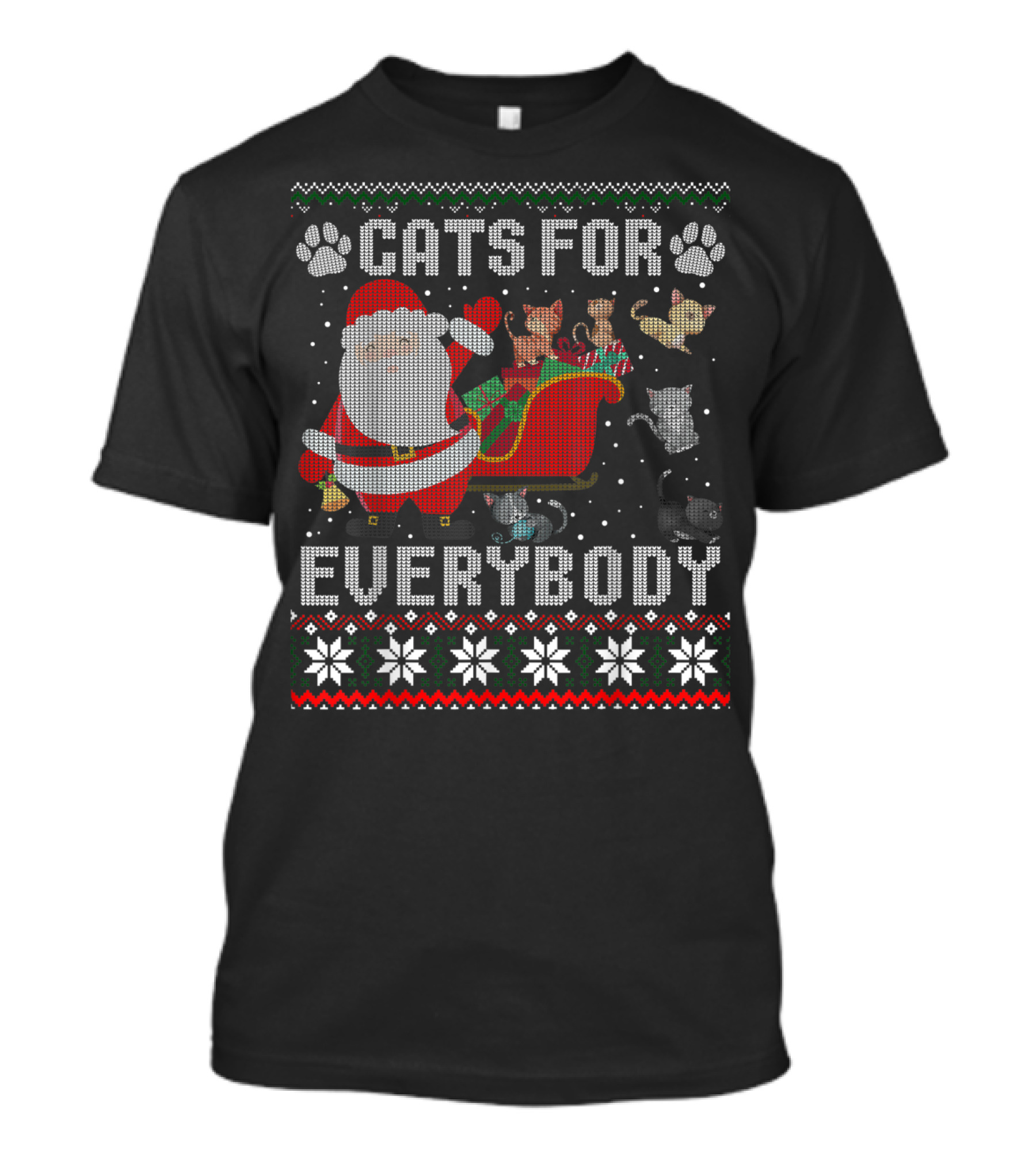 Cats For Everybody Christmas Santa Sleigh With Cute Cat Paws T-Shirt