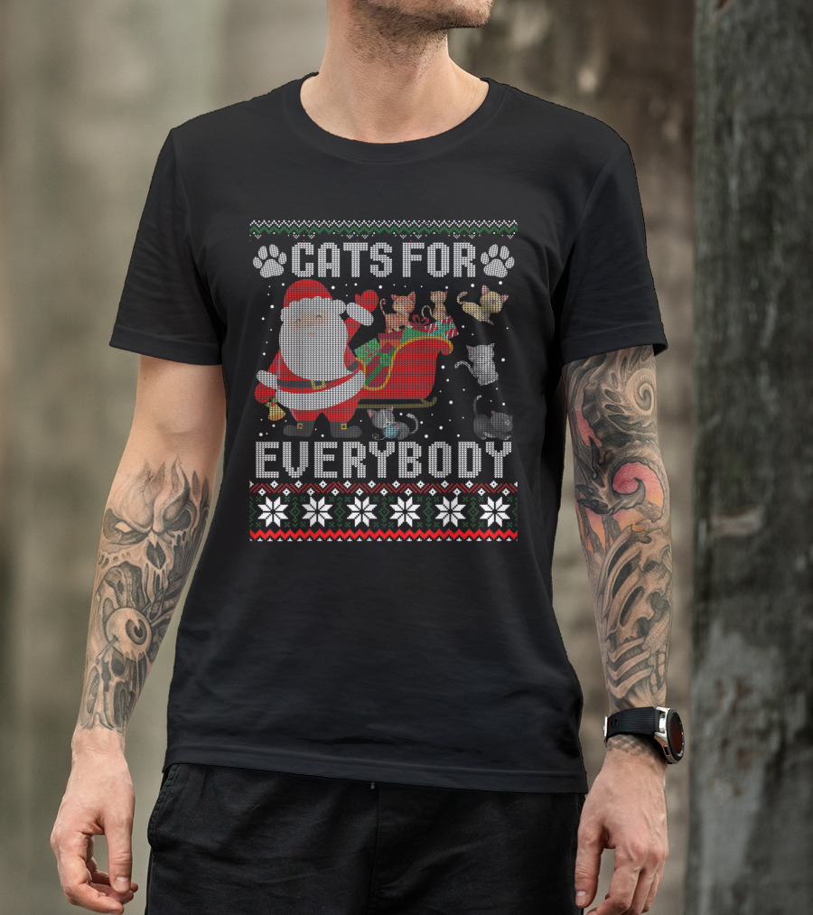 Cats For Everybody Christmas Santa Sleigh With Cute Cat Paws T-Shirt