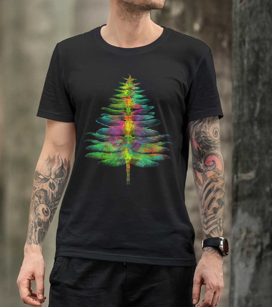 Merry Christmas Colorful Dragonfly Christmas Tree T-Shirt