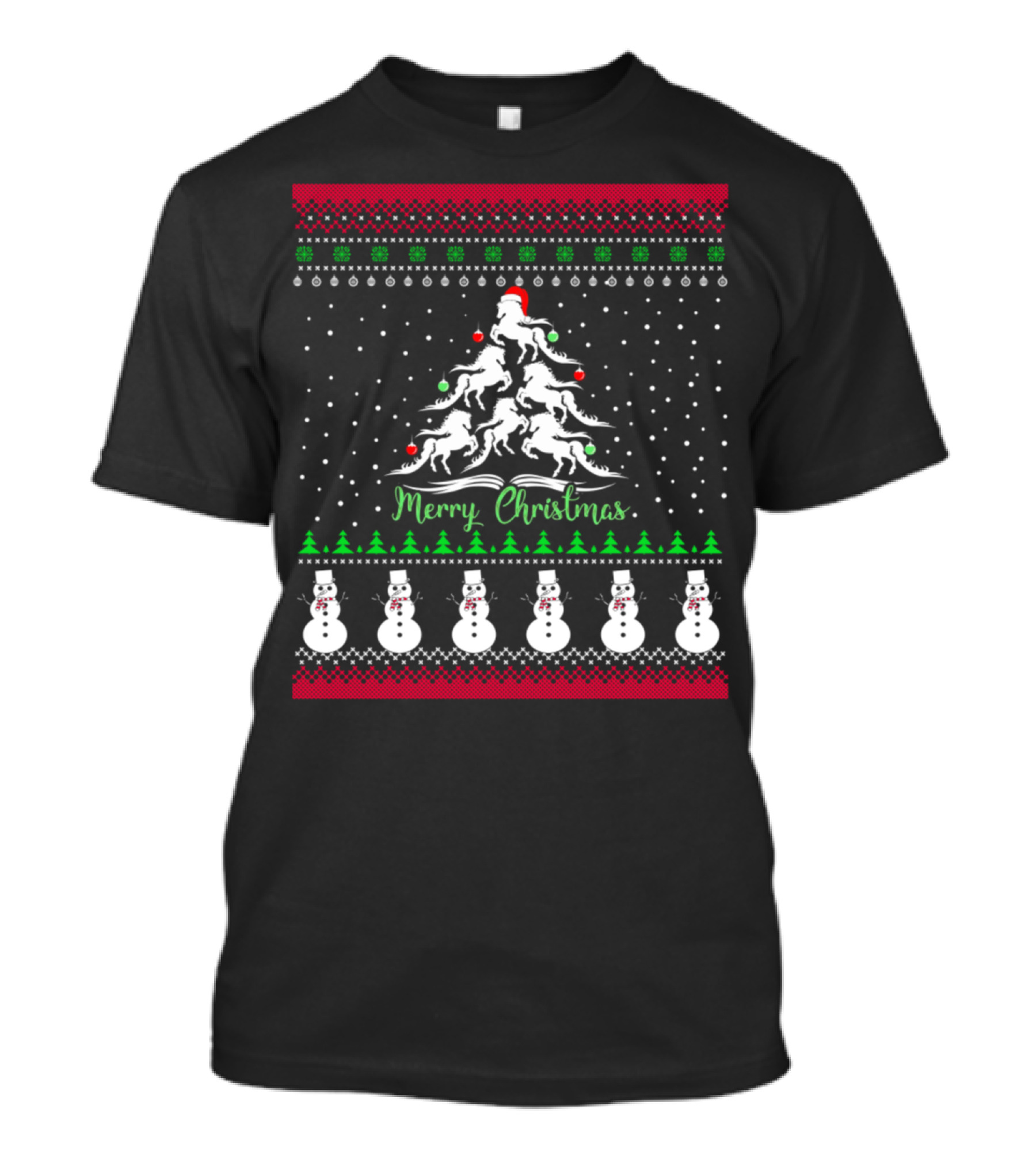 Merry Christmas Horse Tree Snowman T-Shirt
