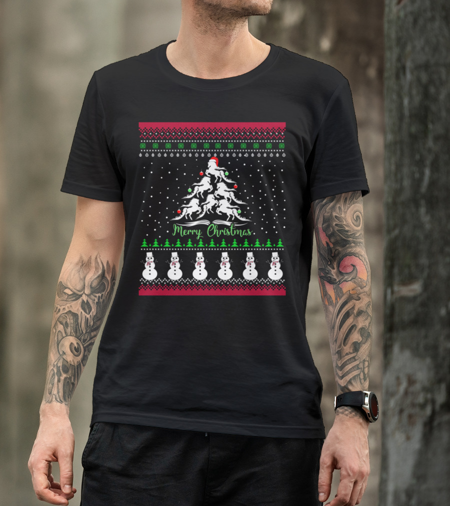 Merry Christmas Horse Tree Snowman T-Shirt