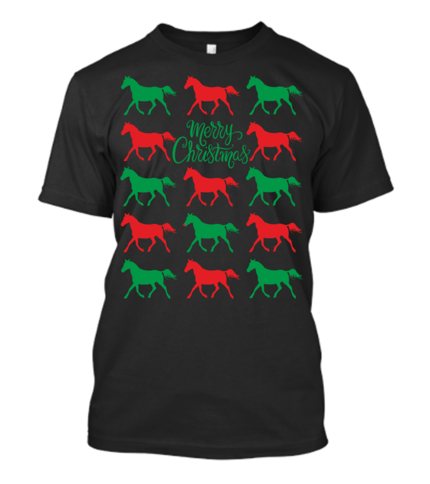 Merry Christmas Red And Green Horses T-Shirt
