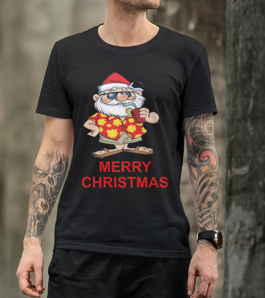 Merry Christmas Santa In Tropical Hawaiian T-Shirt