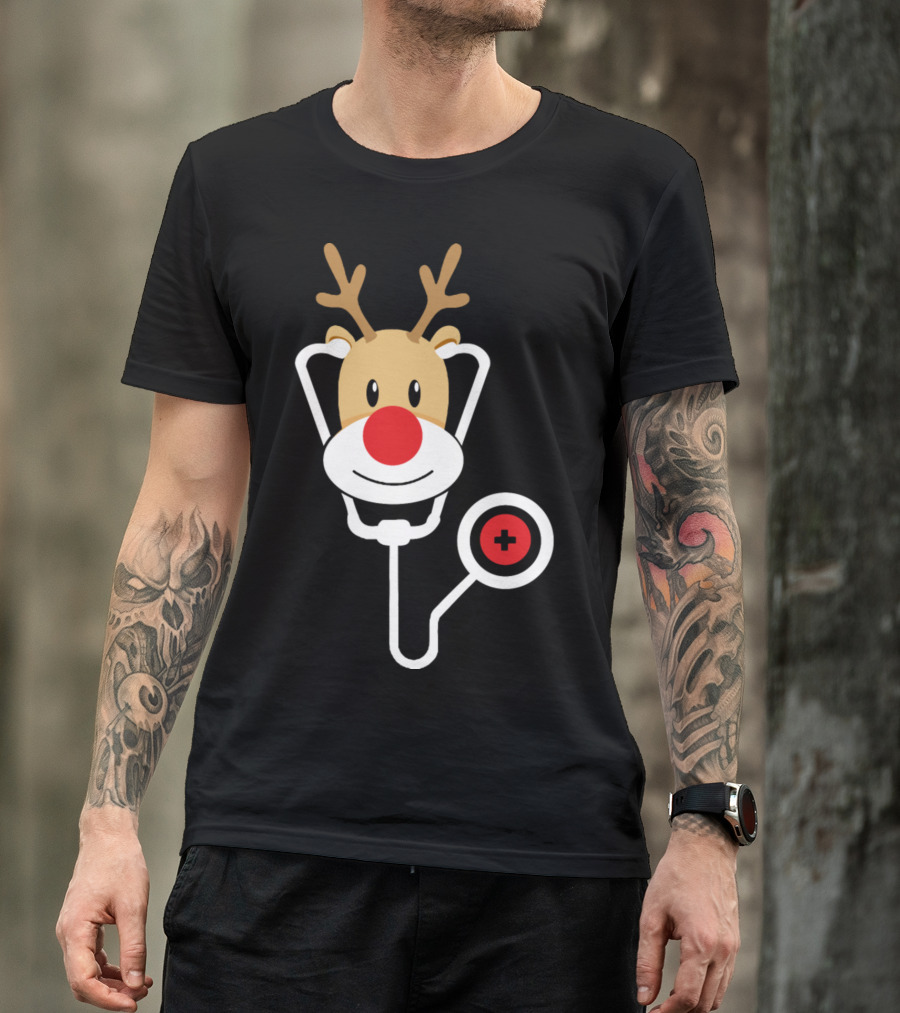 Merry Christmas Nurse Reindeer Stethoscope T-Shirt