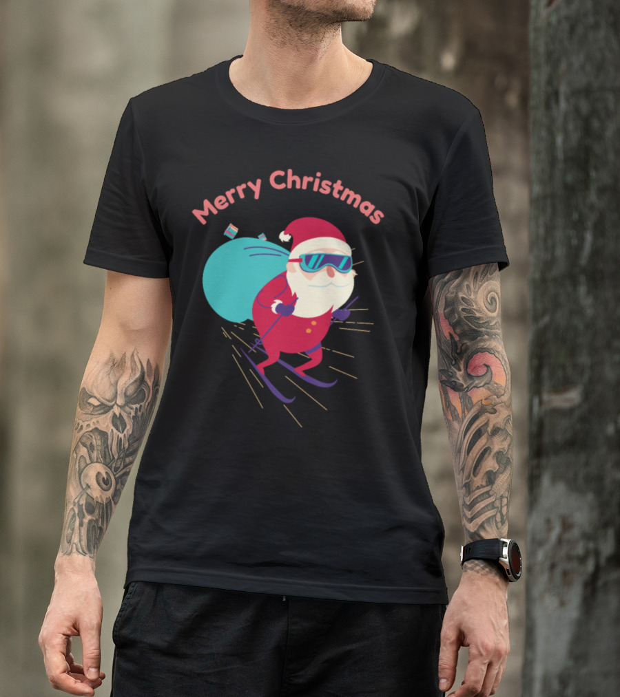 Merry Christmas Santa Skiing With Gifts T-Shirt