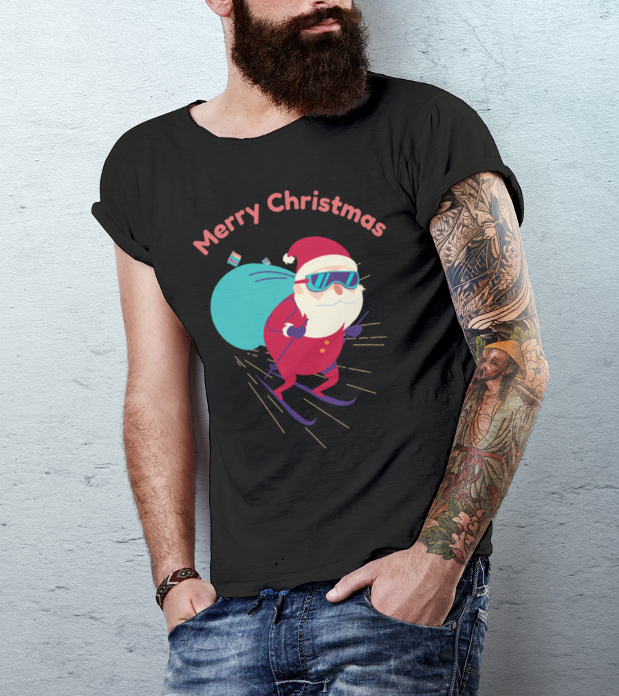 Merry Christmas Santa Skiing With Gifts T-Shirt