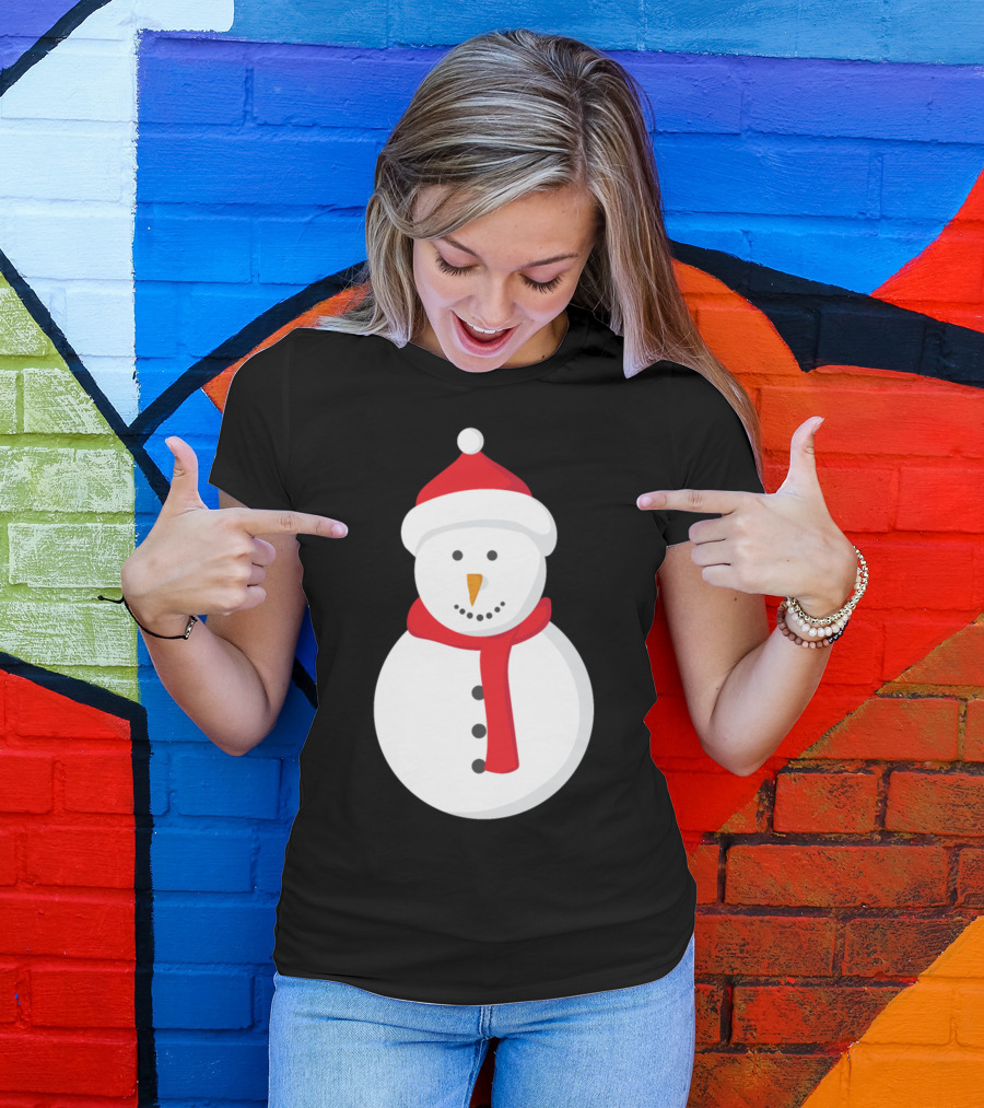 Merry Christmas Snowman With Red Hat And Scarf T-Shirt