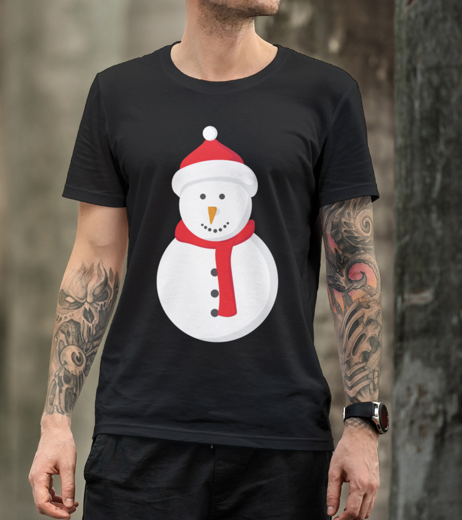 Merry Christmas Snowman With Red Hat And Scarf T-Shirt