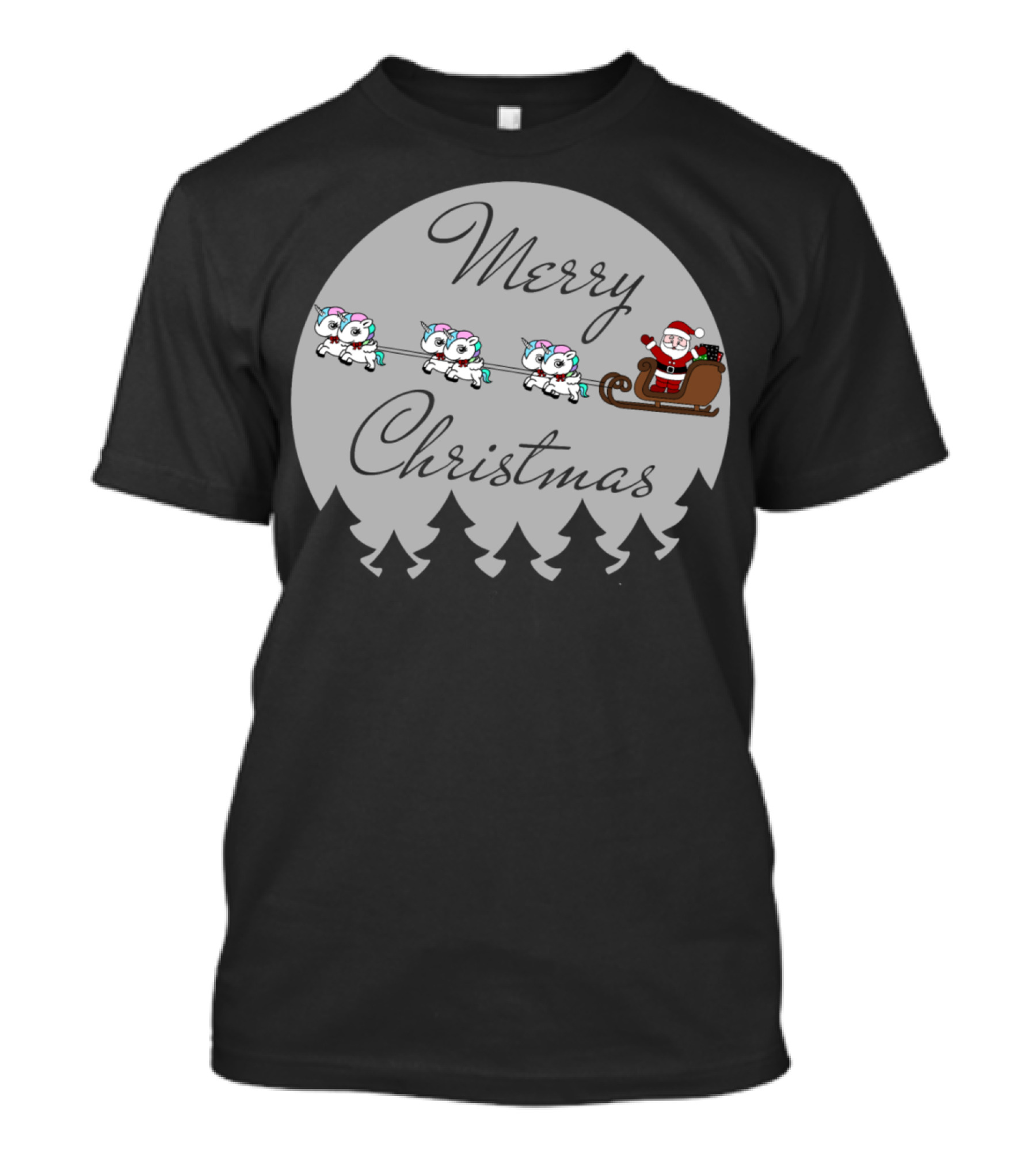 Merry Christmas Santa's Sleigh With Unicorns T-Shirt