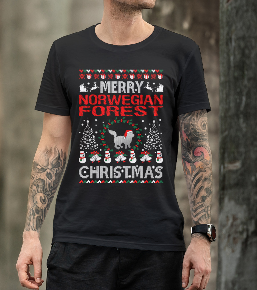Merry Norwegian Forest Cat Christmas T-Shirt