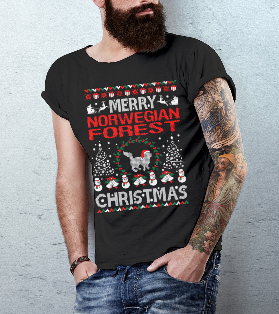Merry Norwegian Forest Cat Christmas T-Shirt