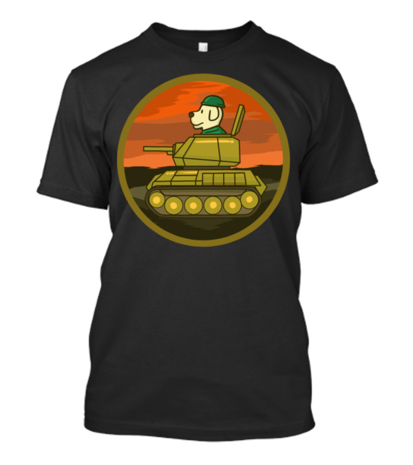 Military Army Defense Animal Dog In Tank At Sunset T-Shirt