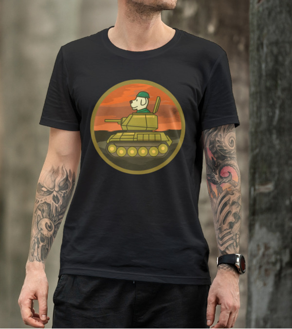 Military Army Defense Animal Dog In Tank At Sunset T-Shirt