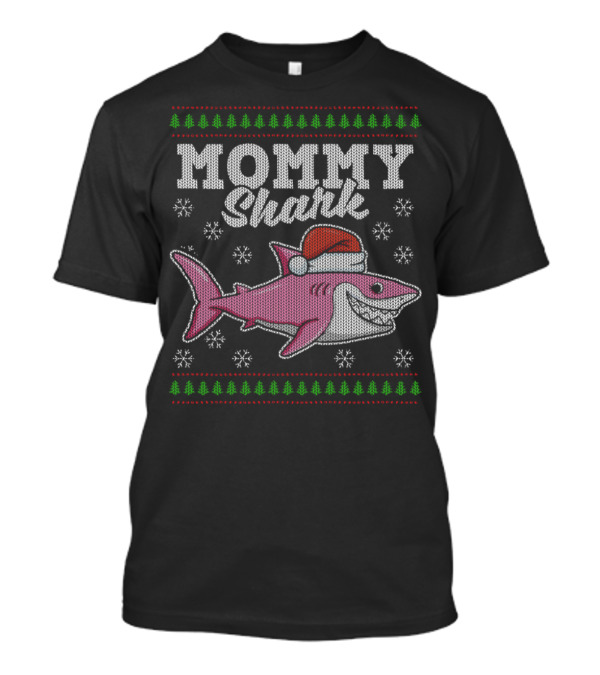 Mommy Shark Christmas Sweater With Santa Hat And Snowflakes T-Shirt