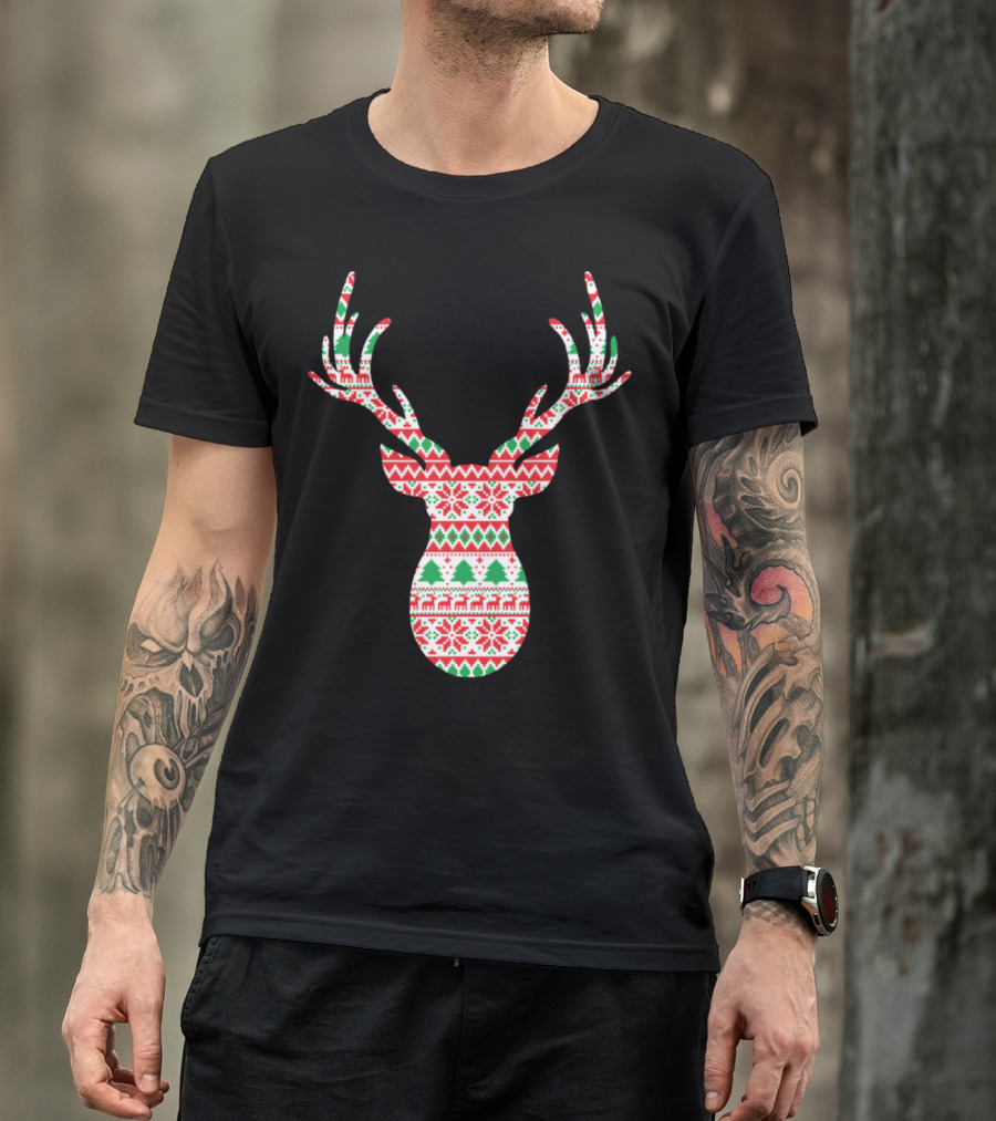 Moose Elk Deer Christmas Pattern Nordic T-Shirt