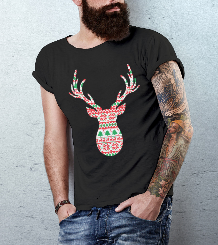 Moose Elk Deer Christmas Pattern Nordic T-Shirt