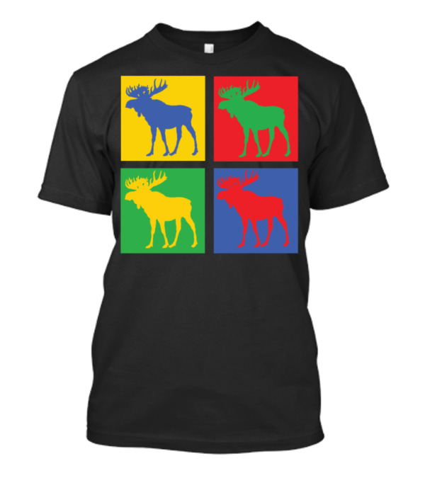Moose Pop Art Style Colorful Quadrant T-Shirt