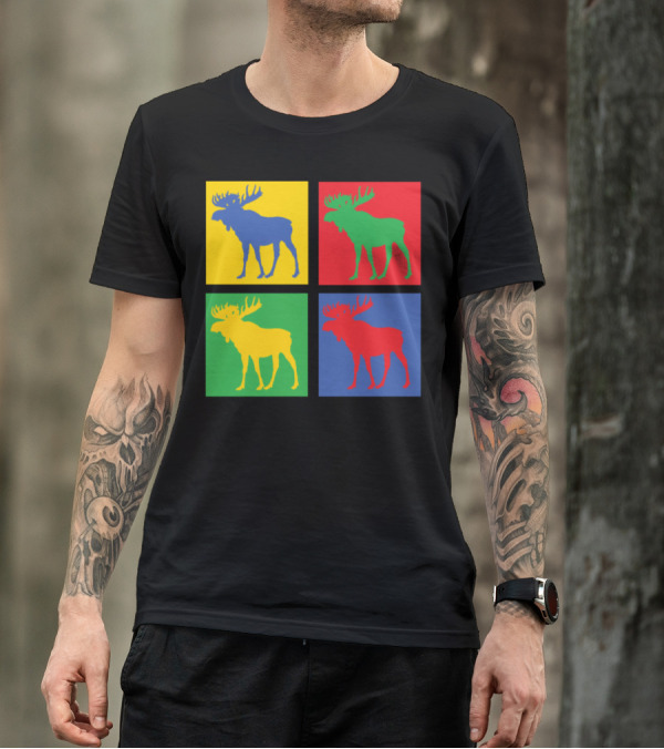 Moose Pop Art Style Colorful Quadrant T-Shirt