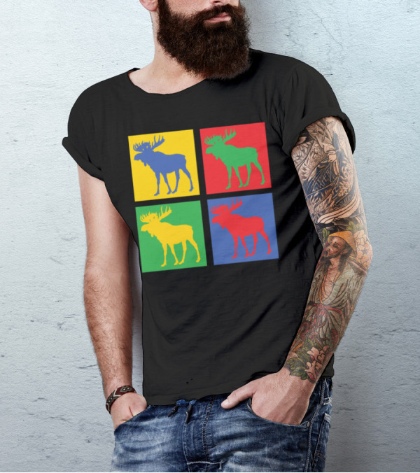 Moose Pop Art Style Colorful Quadrant T-Shirt